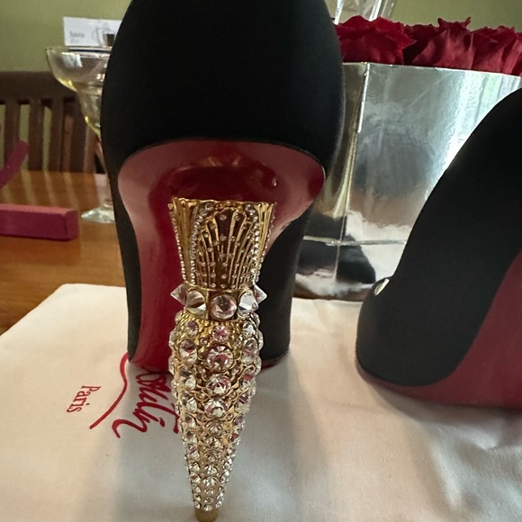 Christian Louboutin Lipstrass Black Crepe Satin 100MM 39 IT PRICE FIRM - Picture 7 of 17